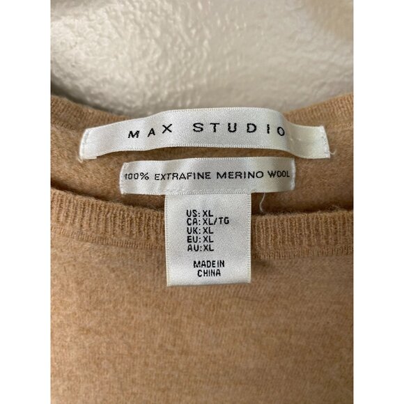 Max Studio Womens XL Beige Merino Wool Short Sleeve Knit Sweater Top - Picture 3 of 6